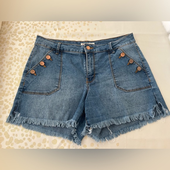 2 for$20 Denim Frayed Hem Shorts with Button Detail - Picture 2 of 6